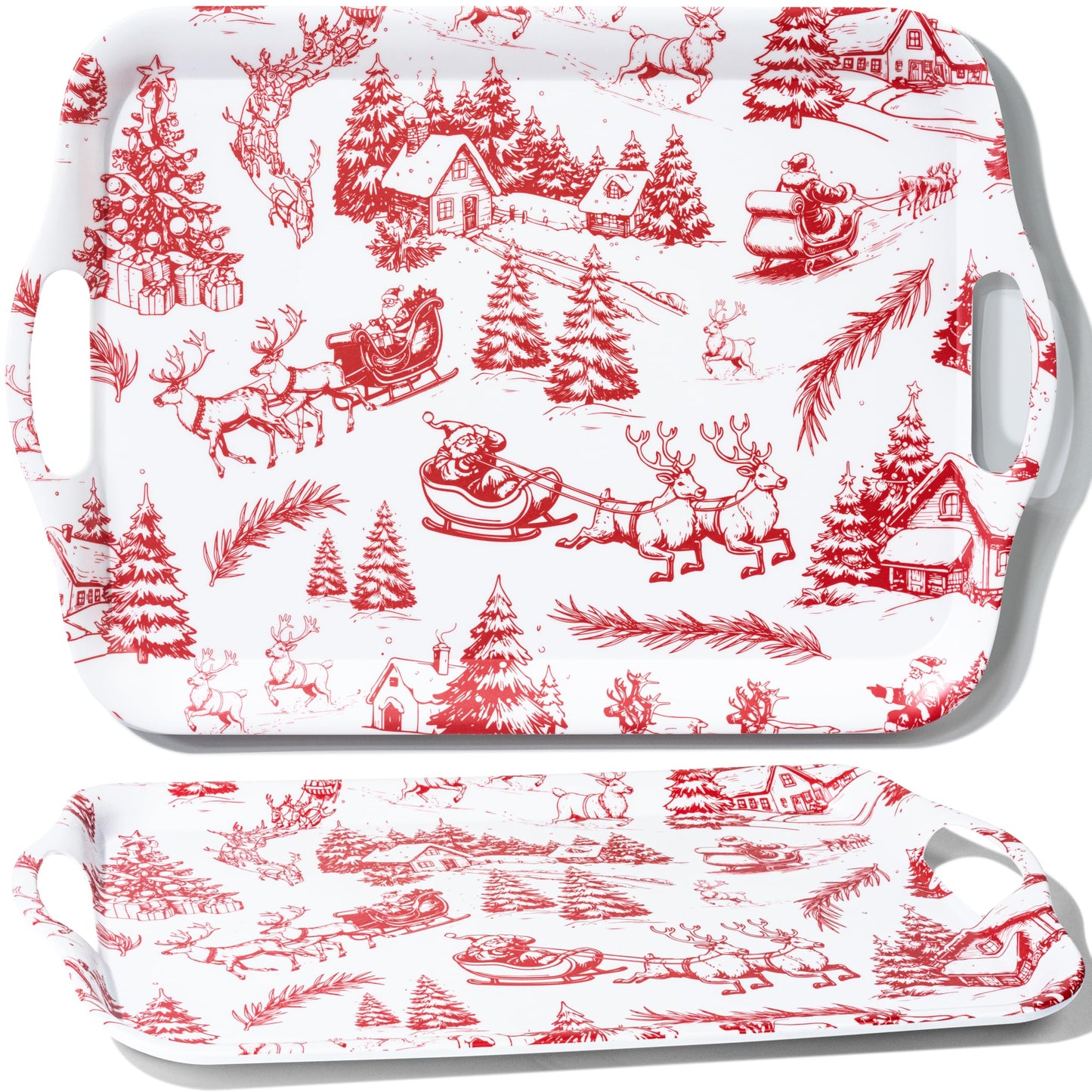 ONEderful 2-Pack Christmas Serving Trays – 18x13 Inches Winter Wonderland Handled Platters, Large Holiday Trays for Christmas Parties, Buffets & Family Gatherings (Christmas Color Scheme)