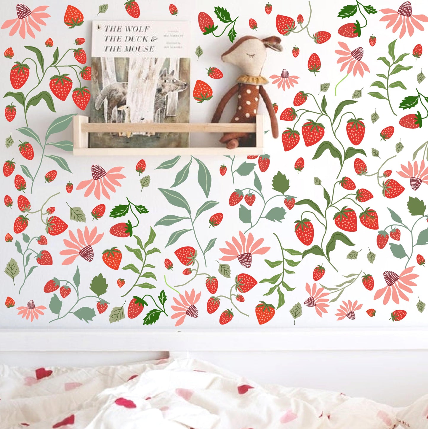 Strawberry Wall Decals Berry Fruit Wall Stickers Floral Leaf Fruits Leaves Stickers Cute Strawberries Wall Sticker Removable Berries Strawberry Decals for Nursery Girls Room Bedroom Decor