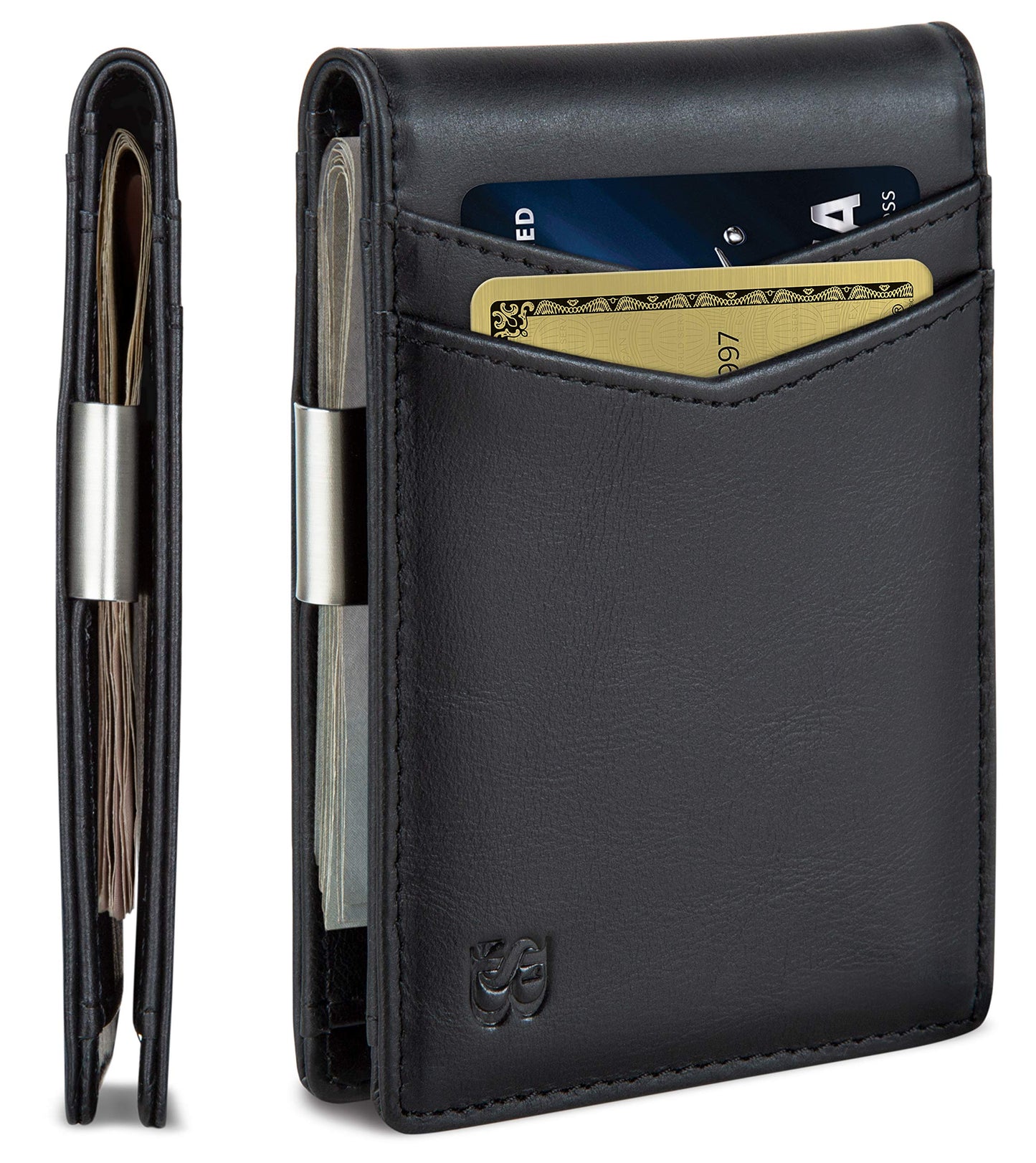 SERMAN BRANDS Money Clip Wallet - Mens Wallets slim Front Pocket RFID Blocking Card Holder Minimalist Mini Bifold (Charcoal Black Transformer)