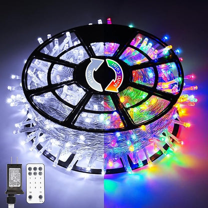 JMEXSUSS 600 LED Color Changing String Lights Plug in, 168FT White & Multicolor Christmas Lights with Remote, Christmas String Lights Outdoor Waterproof Clear Wire for Tree Xmas Decor