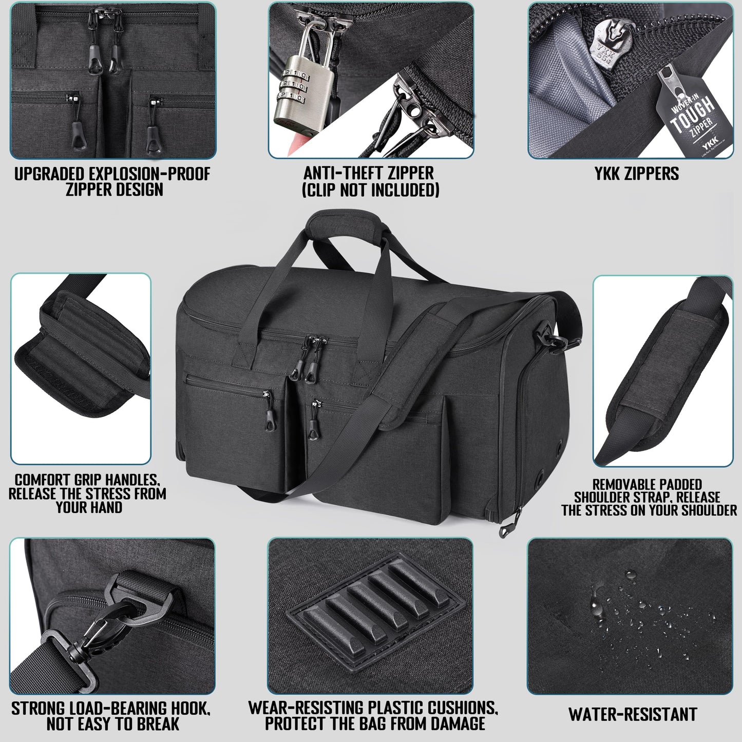 HILOMON Convertible Duffle Bags for Travel Carry On Suit Duffle Bags with Shoulder Strap 2 in 1 Hanging Garment Duffle Bag for Men Women (Black Mesh Storage)