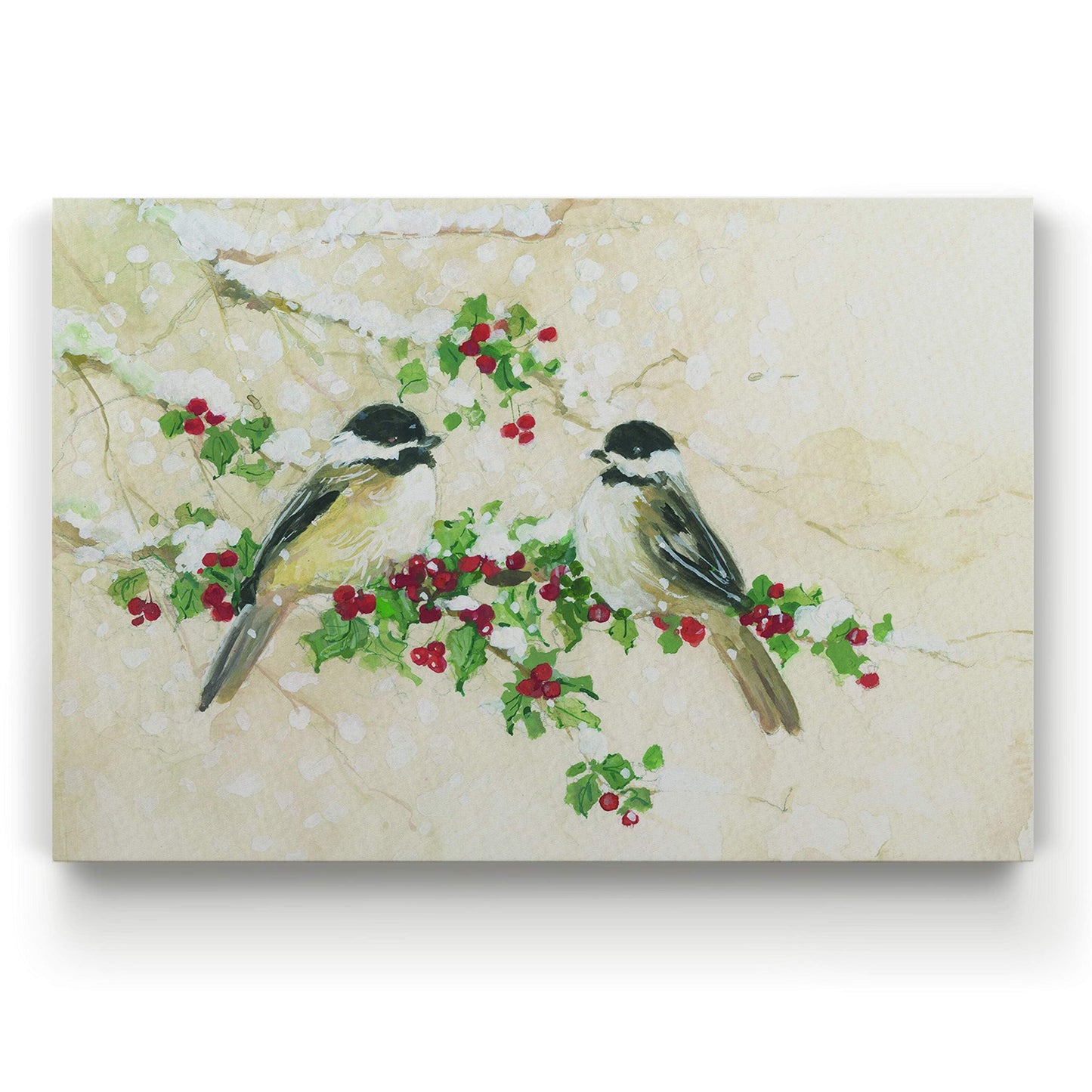 Renditions Gallery Christmas Decorations for Home Chickadees Birds and Holly Xmas Abstract Artwork Wall Hanging Paintings for Bedroom Dining Living Room Office Home Kitchen Wall Decor - 32"X48" LT18