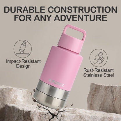 KEWIXY Insulated Dog Travel Water Bottle With Detachable Bowls, 3 In 1 Portable Dog Water Bottle Dispenser, Dog Accessories For Walking, Hiking, Camping, Outdoor (Pink-purple, 32 Oz)