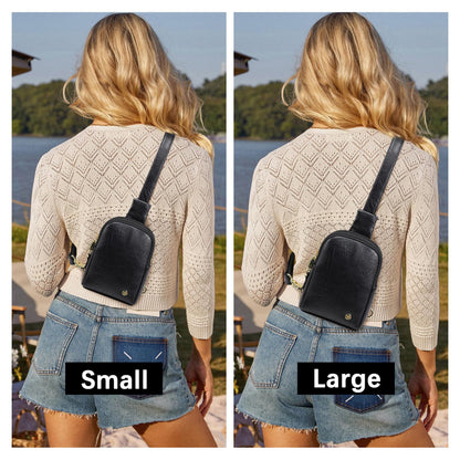 INICAT Sling Bag for Women Touchscreen Small Crossbody Cell Phone Purse Fanny Pack (White Brown Anti Theft)