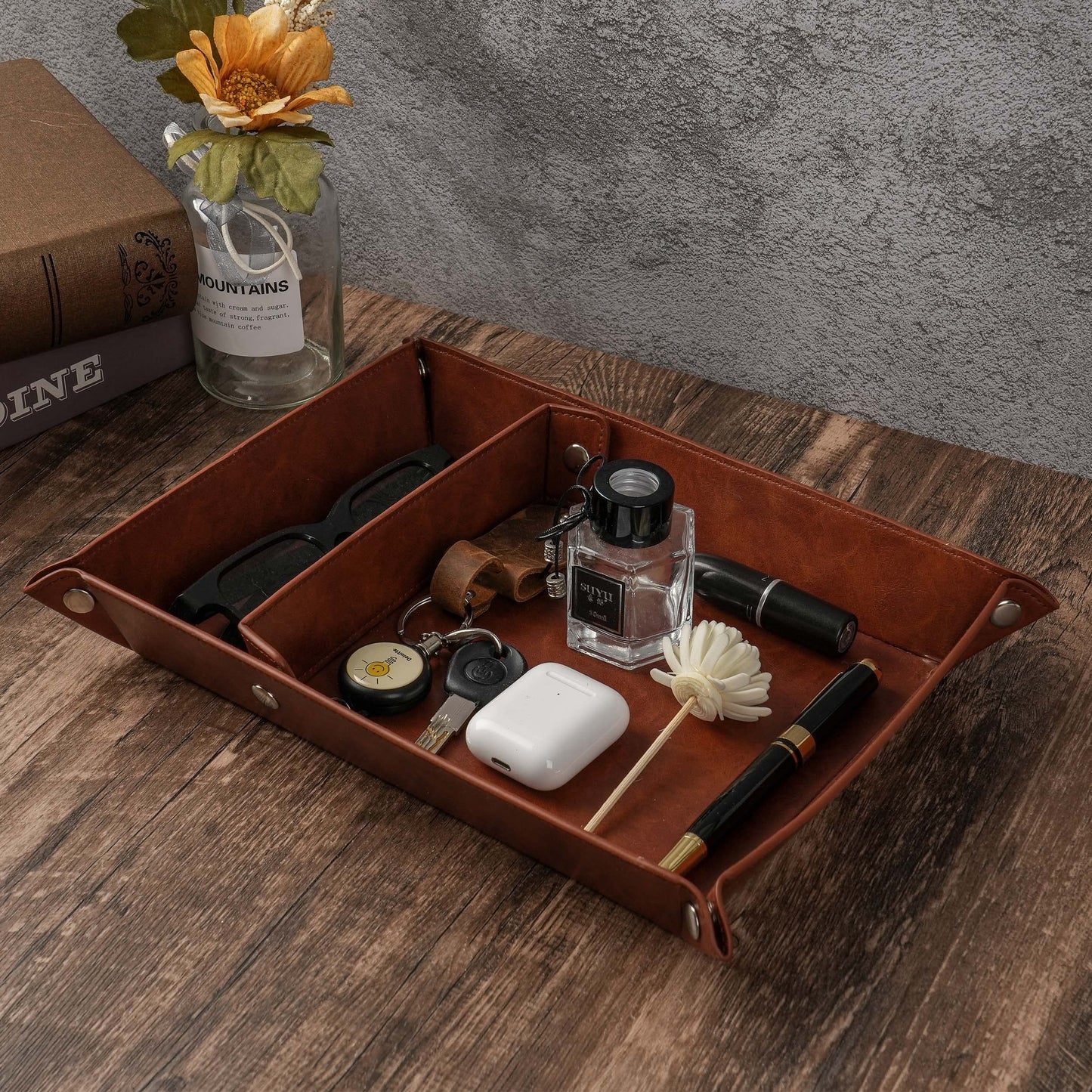 JUOOE Dad Gifts Tray from Daughter Son Unique Fathers Day Gift Ideas PU Leather (Brown)