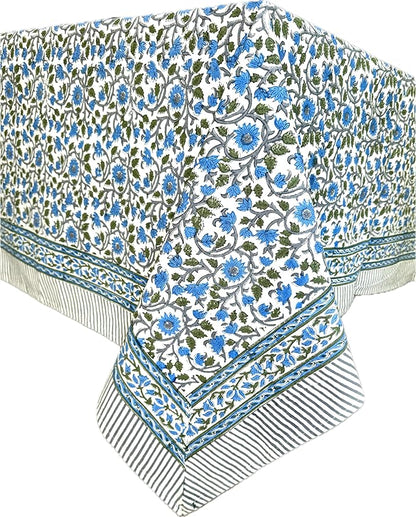 ATOSII Lake Como 100% Cotton Square Summer Tablecloth, Block Print Floral Linen Table Cloth for Kitchen Dining Table I Parties Weddings Outdoors I 60 X 60 Inches I 4 Seater I