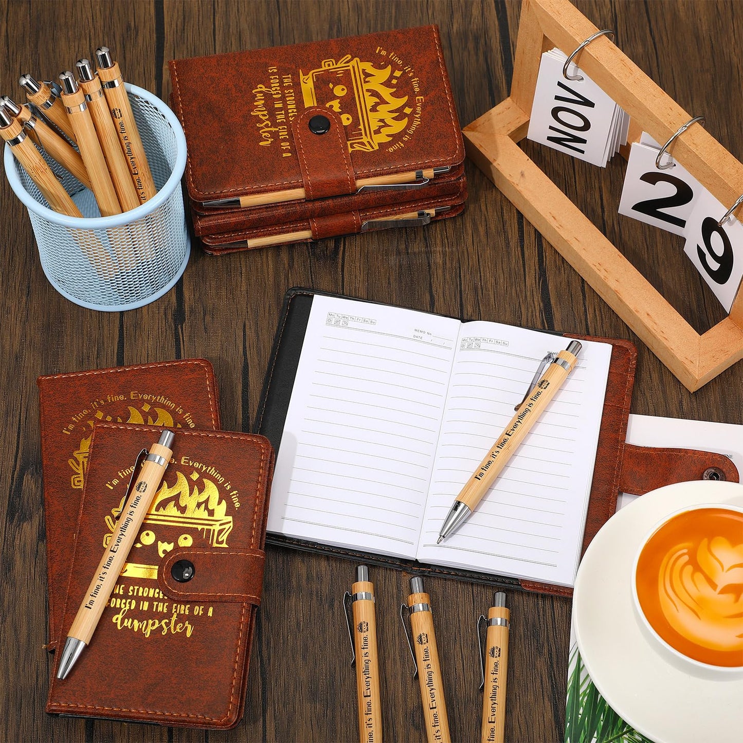 Colarr 10 Sets Dumpster Fire Response Team Leather Notebooks Pens Funny Coworker Office Gifts Employee Appreciation Gifts for Lab Week Graduation Teacher Volunteer Administrative Professional (Brown)