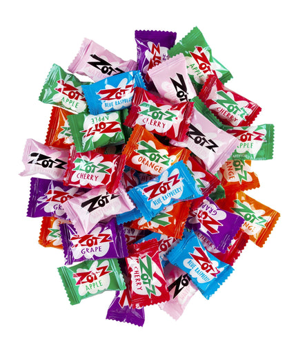 Zotz Fizzy Bulk Candy (Assorted, 100 Units)- Hard Candy Individually Wrapped- Assorted 7 Fruit Flavors, Cherry, Watermelon, Strawberry, Blue Raspberry, Apple, Orange & Grape- From Italy Since 1970