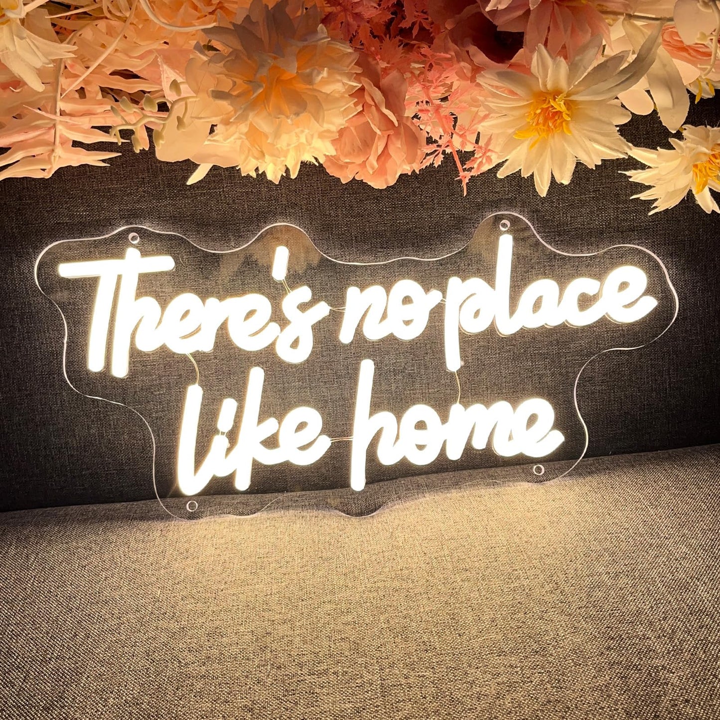 ZPLNOSIN Custom Neon Light Sign There’s No Place Like Home Indoor Bedroom Decor Wall Led Neon Sign Backdrop Flex Bar Christmas Party Wedding Living Room 5V USB Warm White 40x19.2cm