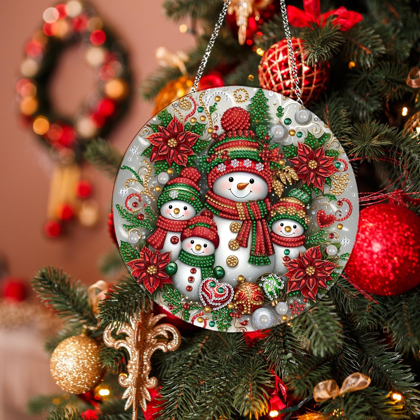 DIY Diamond Art Painting Wreath Kits，Special Shaped Rhinestone Hanging Ornament Diamond Art Window Pendants for Gift Home Garden Wall Hanging Kits,Double Sided (Snowman-1)