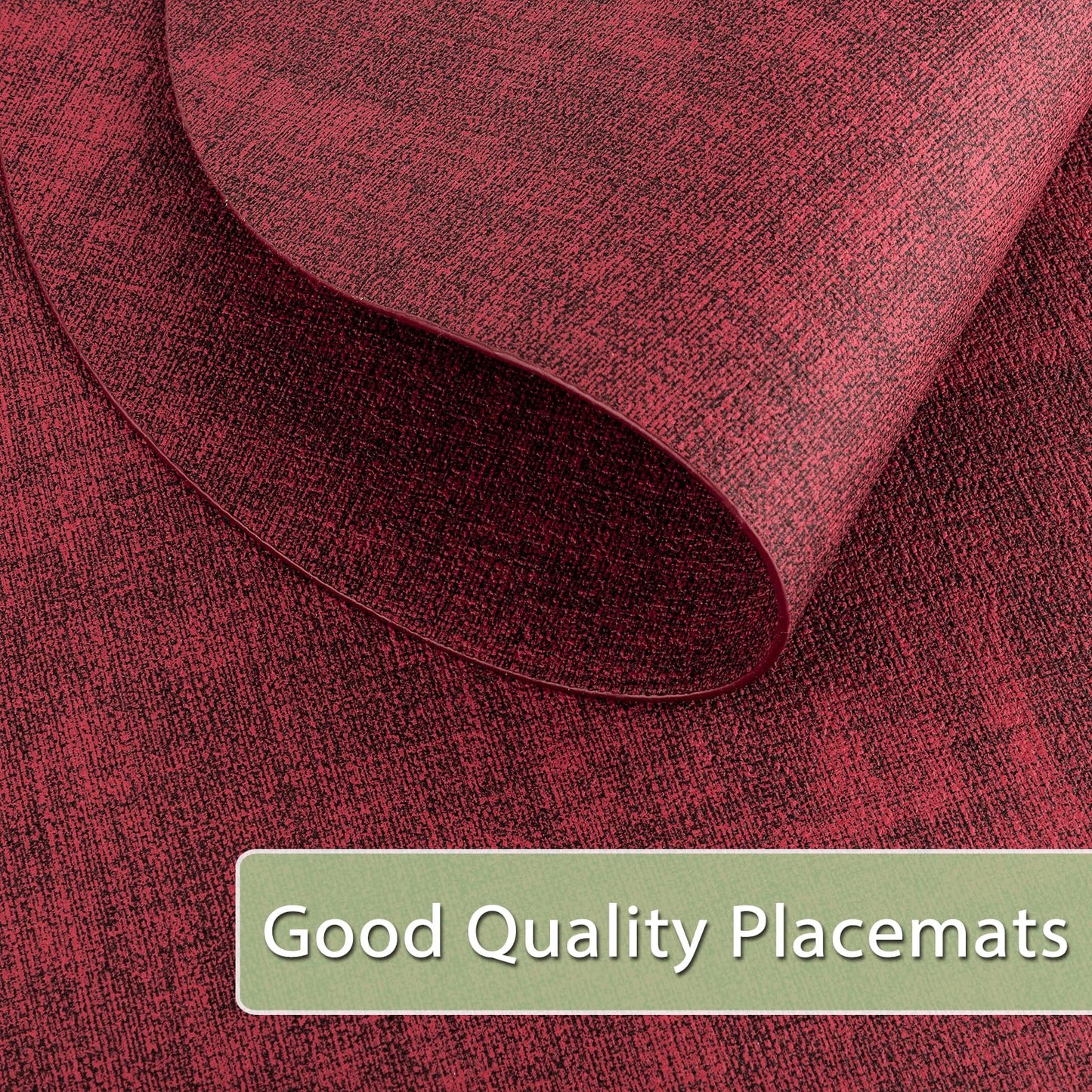 BARTHKIT Placemats for Dining Table Set of 6 Non-Slip, Heat Resistant Oval Leather Placemat Double Layer, Waterproof Table Mats Easy to Clean for Kitchen Dining Room Coffee Office Table, Wine Red