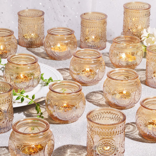 12pcs Assorted Gold Candle Holders, Votive Candle Holders, Glass Tea Lights Candle Holder for Christmas Decorations, Wedding Decorations, Vintage Boho Home Tea Party Decor,