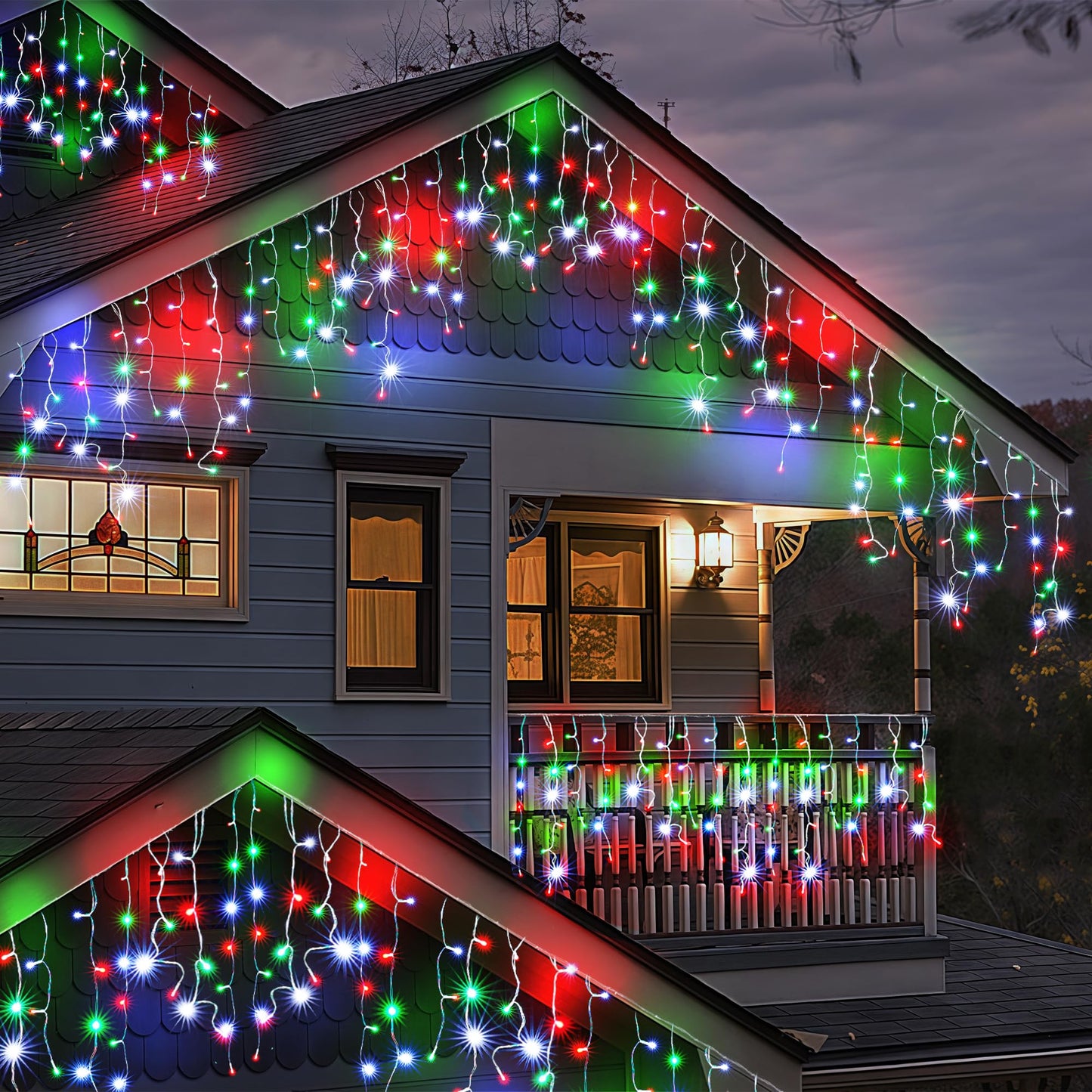 WBao Christmas Lights Outdoor, 432 LED 33FT Icicle Lights with 81 Drops, Remote Control, 3 Timer Settings, 8 Modes, Waterproof, Connectable Fairy Lights for Holiday Party Eaves Decor, Red Green White
