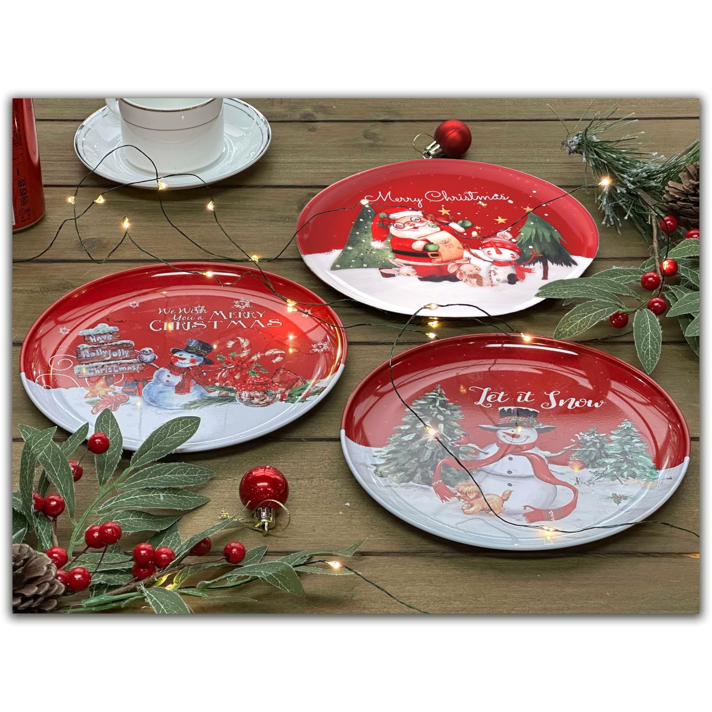 PHILPETY 3 Pcs Christmas Metal Serving Tray Christmas Plates for Cheese, Fruit, Cookies, Dessert - Xmas Snacks Dessert Party Decorations