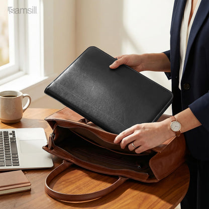 Samsill Contrast Stitch Faux-Leather Padfolio, Business Portfolio for Men and Women, Resume Document Organizer with 8.5 x 11 Inch Writing Pad, Black