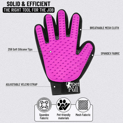 PET PULL Pet Grooming Gloves with 259 Silicone Tips - Pet Hair Removal Tool Gentle Shedding Dog Washing Gloves - Deshedding Brush Hair Remover Mitts for Dogs & Cats for Long and Short Hair (Pink)