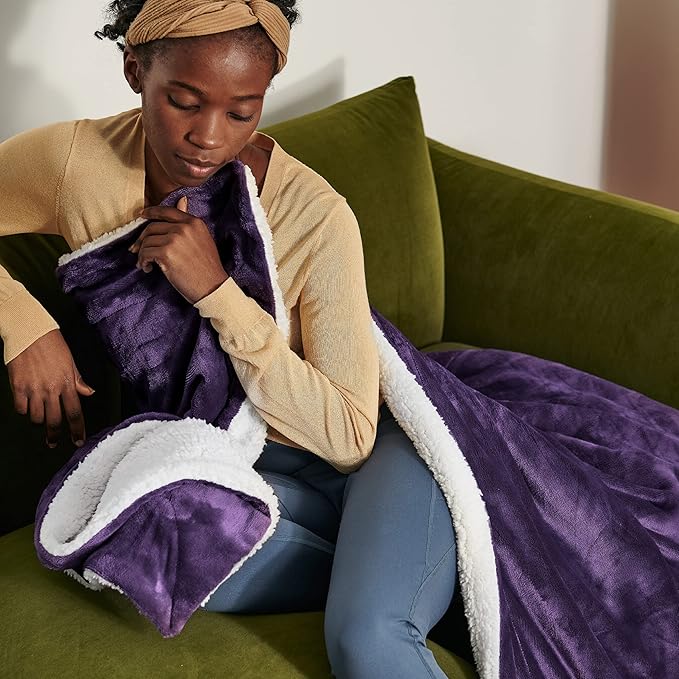 Bedsure GentleSoft Sherpa Fleece Blankets King Size for Bed - Thick and Warm Throw for Women, Soft Fuzzy Plush King Blanket for Winter, Purple, 108x90 Inches