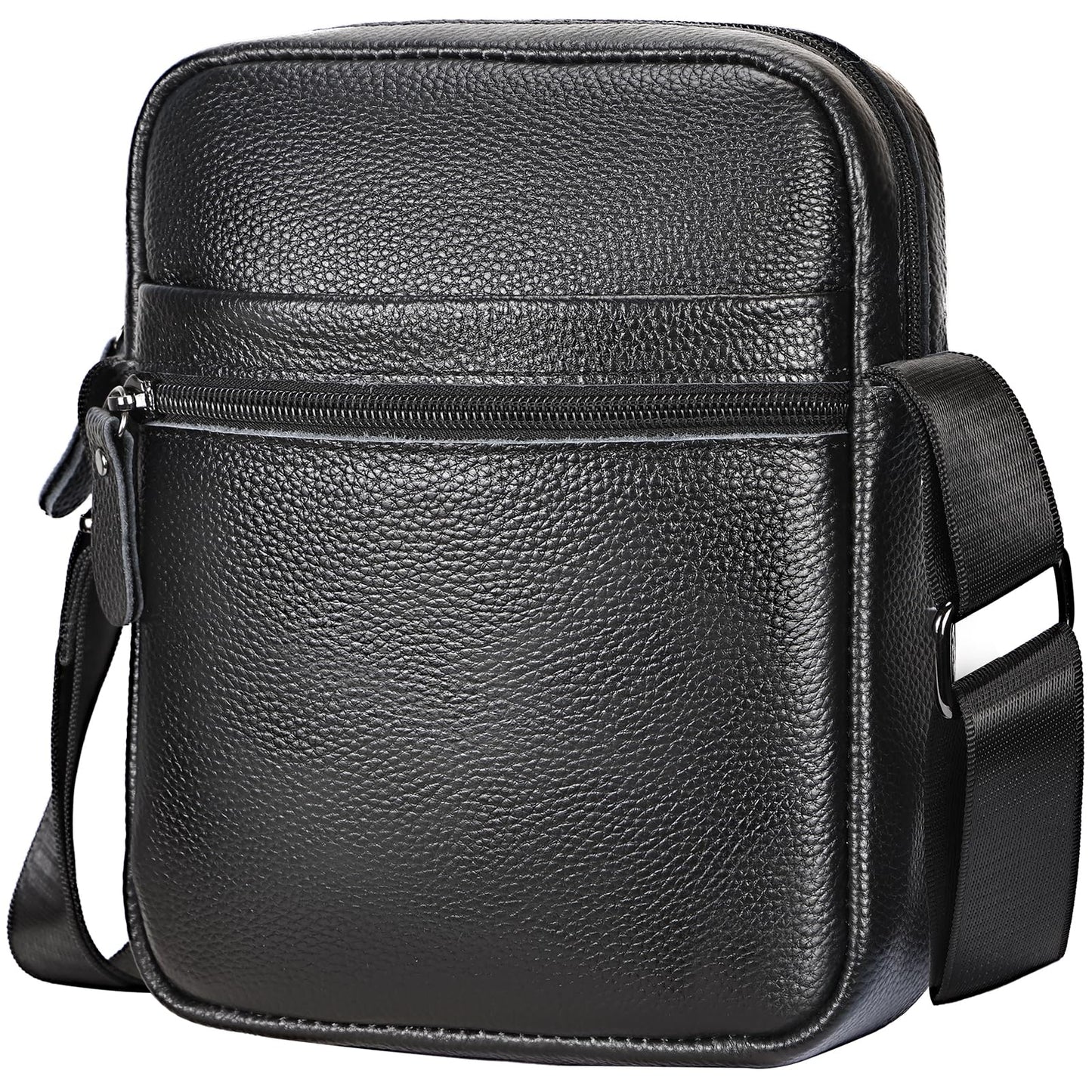 Leathario Men's Crossbody Shoulder Bag, Genuine Leather Small Messenger Satchel for Work Business Travel, Black Side Purse