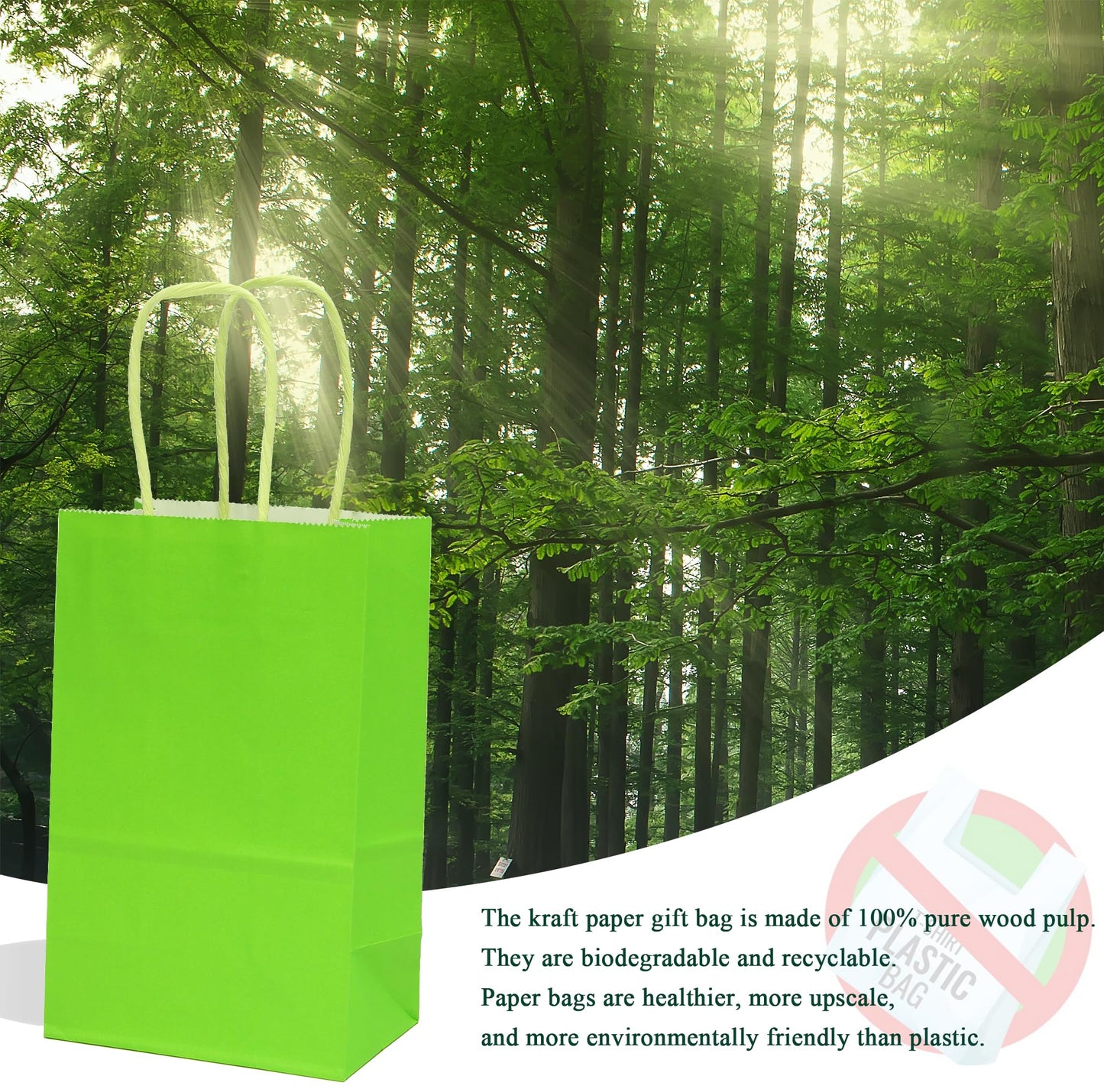 IN-JOOYAA 30 Pcs Small Size Kraft Paper Bags Gift Christmas Party Favor Bags with Handle(5 x 3.1 x 8.2 in, Green)