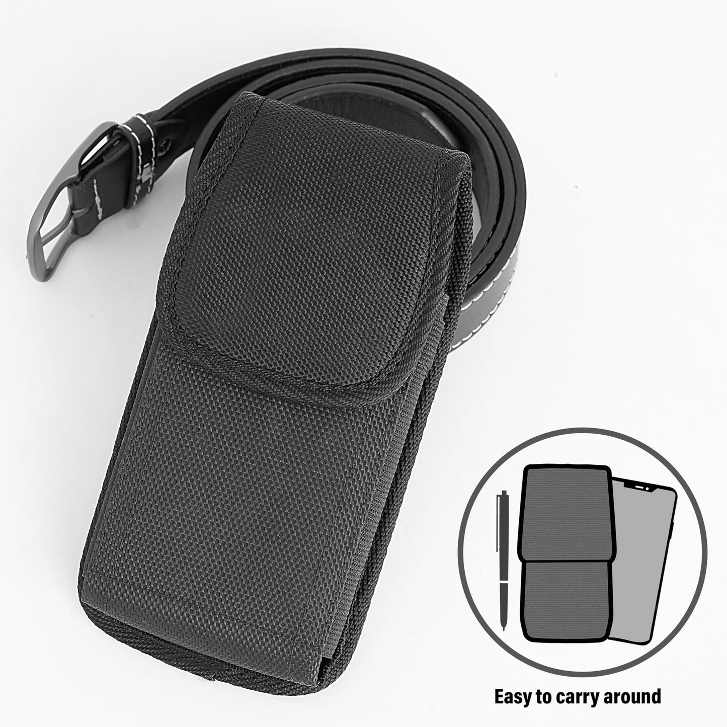 NUVAVO Holster for iPhone 17 16 15 14 13 12 11 Xs X XR/Pro Models, Cell Phone Belt Holder Case with Clip for Men, Heavy Duty Nylon Pouch (Fits Phone with Otterbox Cover on) Black