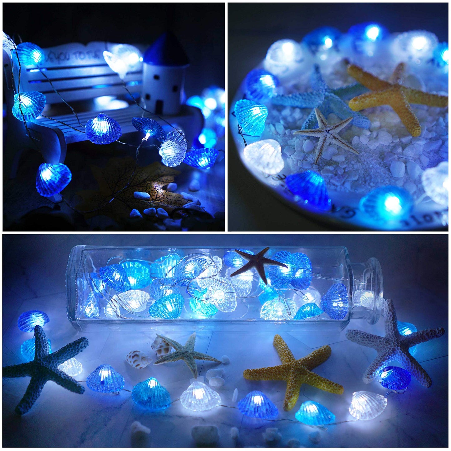 Cynzia Seashells String Lights, 40LED Beach Decoration Lights USB Plug in with 8 Modes Remote Control, Waterproof Ocean Fairy Lights for Bedroom Party Outdoor Wedding Holiday Christmas