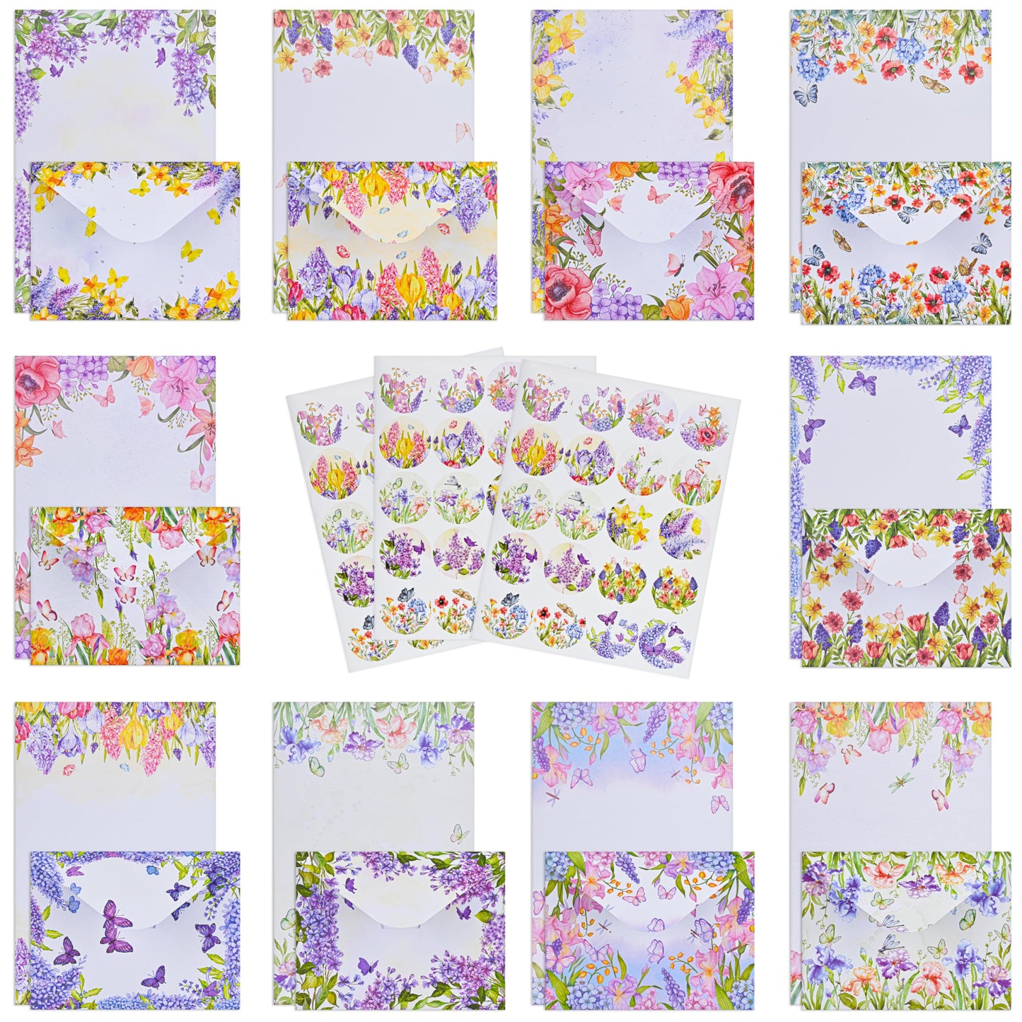 AUSTARK 160 Pieces Stationery Set (50 Pieces Stationery Paper 8.25 x 5.5 Inch, 50 Pieces Envelopes, 60 Sealed Stickers) for Letter Writing (Floral No-underline)