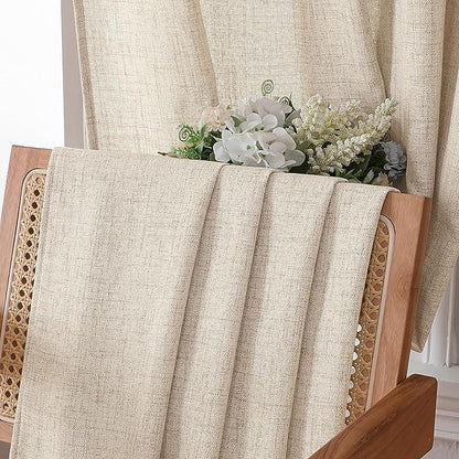 Tollpiz Linen Curtain Bedroom Rod Pocket Semi Sheer Curtains Burlap Light Filtering Thick Linen Drape for Living Room, 38 x 84 inches Long, Natural, Set of 2 Panels