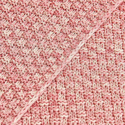 Longhui bedding Dusty Pink Knitted Throw Blanket for Couch, Soft, Cozy Machine Washable 100% Cotton Sofa Knit Blankets, Heavy 2.8lb Weight, 51 x 63 Inches, Pink and White Color, Laundry Bag Included