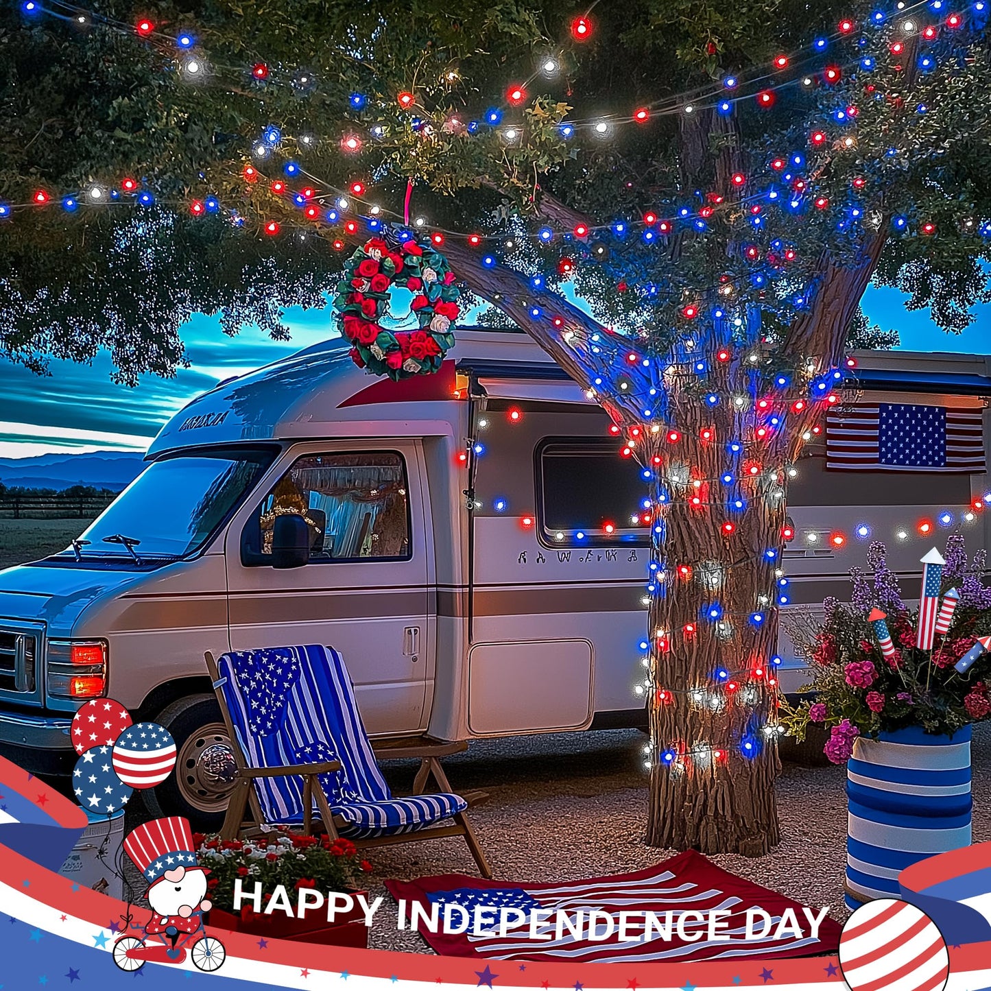 JMEXSUSS Red White and Blue Lights Clear Wire, 66 Ft 200 LED 4th of July Decorations String Lights Plug in, Christmas Light for Independence Day Celebration Party Memorial Day Patriotic Holidays Decor