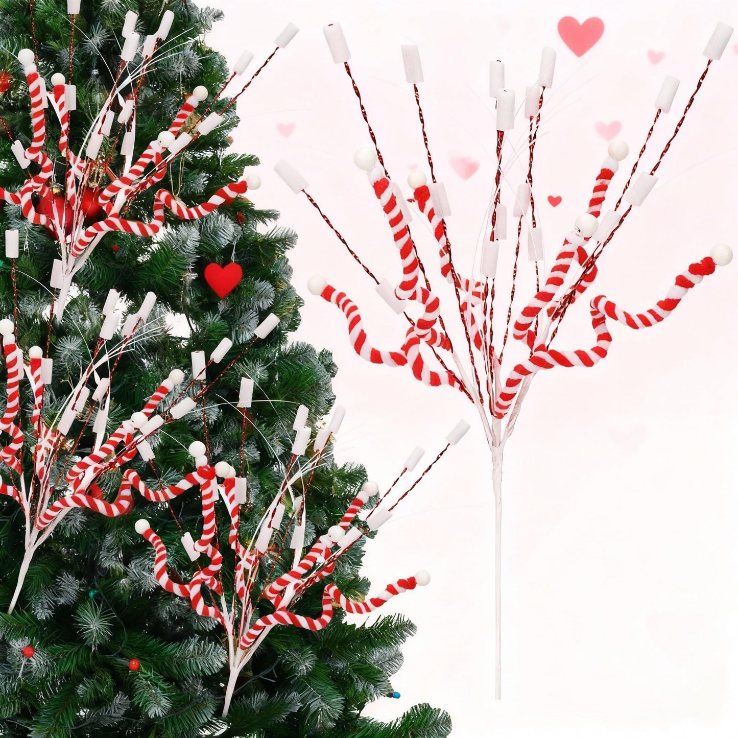 Suncalla 6 Pcs Valentine's Day Tree Decorations 16'' Red and White Stripes Valentines Picks Peppermint Candy Cane Curls Picks Warm Woolen Sticks Tree Topper Ornaments for Vase Wreath Garland Craft
