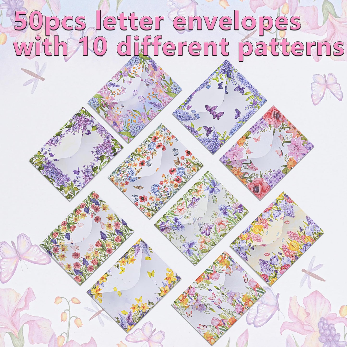 AUSTARK 160 Pieces Stationery Set (50 Pieces Stationery Paper 8.25 x 5.5 Inch, 50 Pieces Envelopes, 60 Sealed Stickers) for Letter Writing (Floral No-underline)