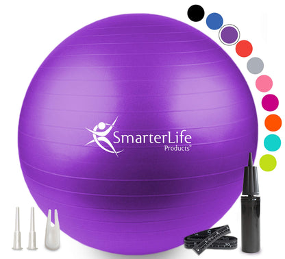 SmarterLife Exercise Ball Yoga Ball for Fitness, Balance, Stability, or Pregnancy, Gym Ball for Core Workout, Physical Therapy, Yoga Ball Chair for Office, Anti-Slip Anti-Burst