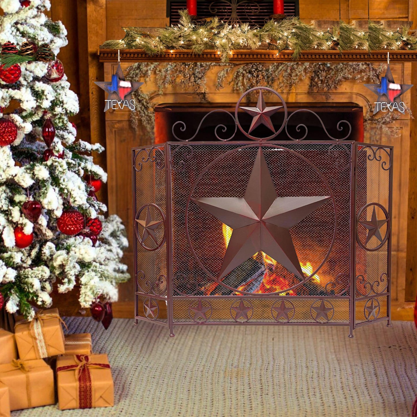 BestGiftEver 1-Piece Metal Star with Texas Map Ornament Rustic Style Gift Idea Western Lone Star 3-D Texas Map Christmas Metal/Tin - Tree or Wall Hanging
