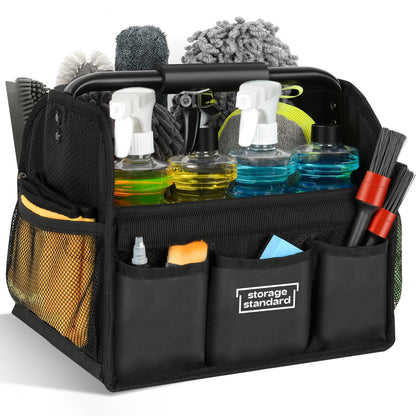 Detailing Caddy Organizer with Handle - Storage, Cars, & Cleaning Caddy for Supplies, Tools, & Home Improvement - Heavy Duty Car Detailing Supplies With Multi-Pockets & Collapsible Tote Design