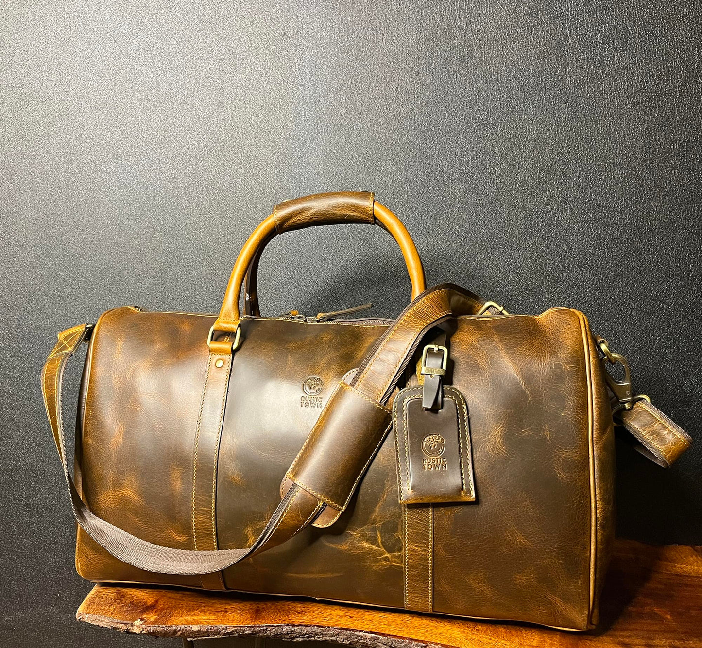 Leather Duffle Bag for Men - Full Grain Leather Travel Bag - TSA Approved Carry On Weekender Overnight Duffel Bag (20 inch)