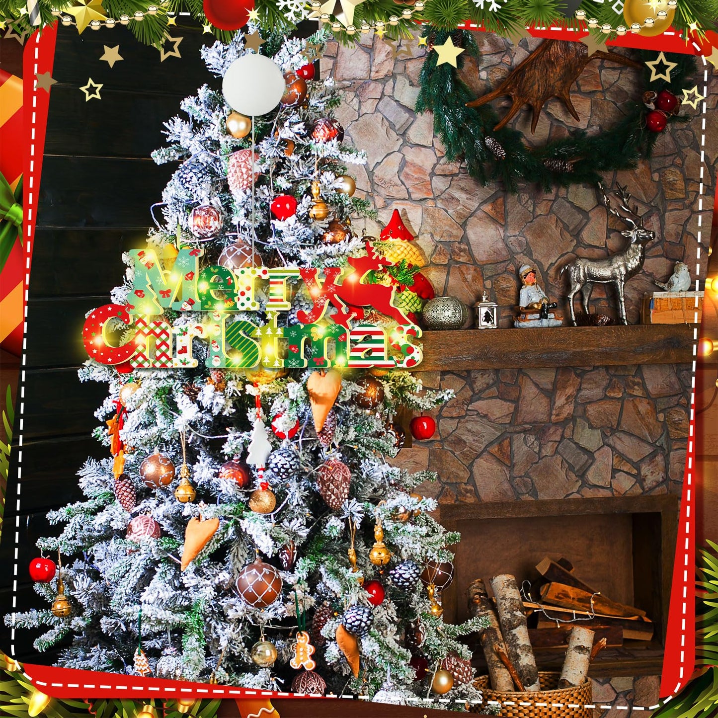 VIHOSE Merry Christmas Wooden Sign with LED Light 11" Merry Christmas Sign Xmas Hanging Ornaments LED Farmhouse Wooden Decorations for Holiday Indoor Outdoor Wall Window Home