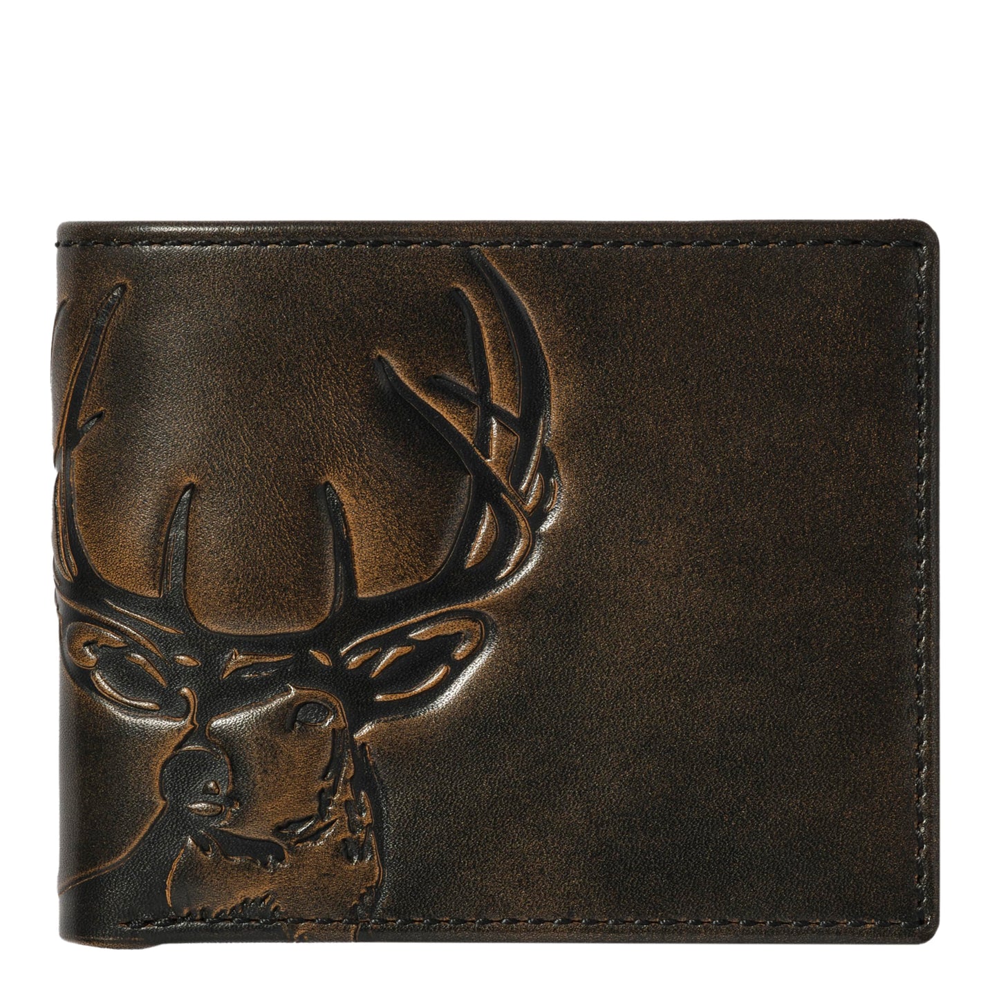 House of Jack Co. Deer Men's Classic Bifold Wallet, Full Grain Leather Hunting Wallet, 8 Card Slots, Camo Lining, Embossed Whitetail Deer, Hunter Gift for Men, Black