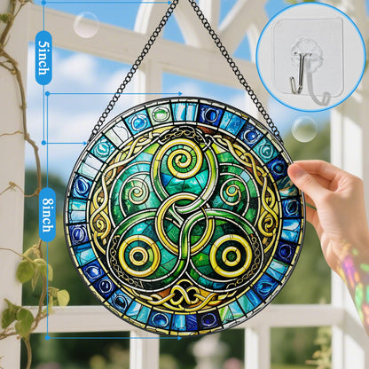 8-Inch Celtic Knot Stained Glass Suncatcher & Ornament – Stained Glass Window Hanging & Decor, Sun Catchers for Windows Indoor, Gift for Women, Gift for Christmas, Housewarming Gifts, Irish Gifts