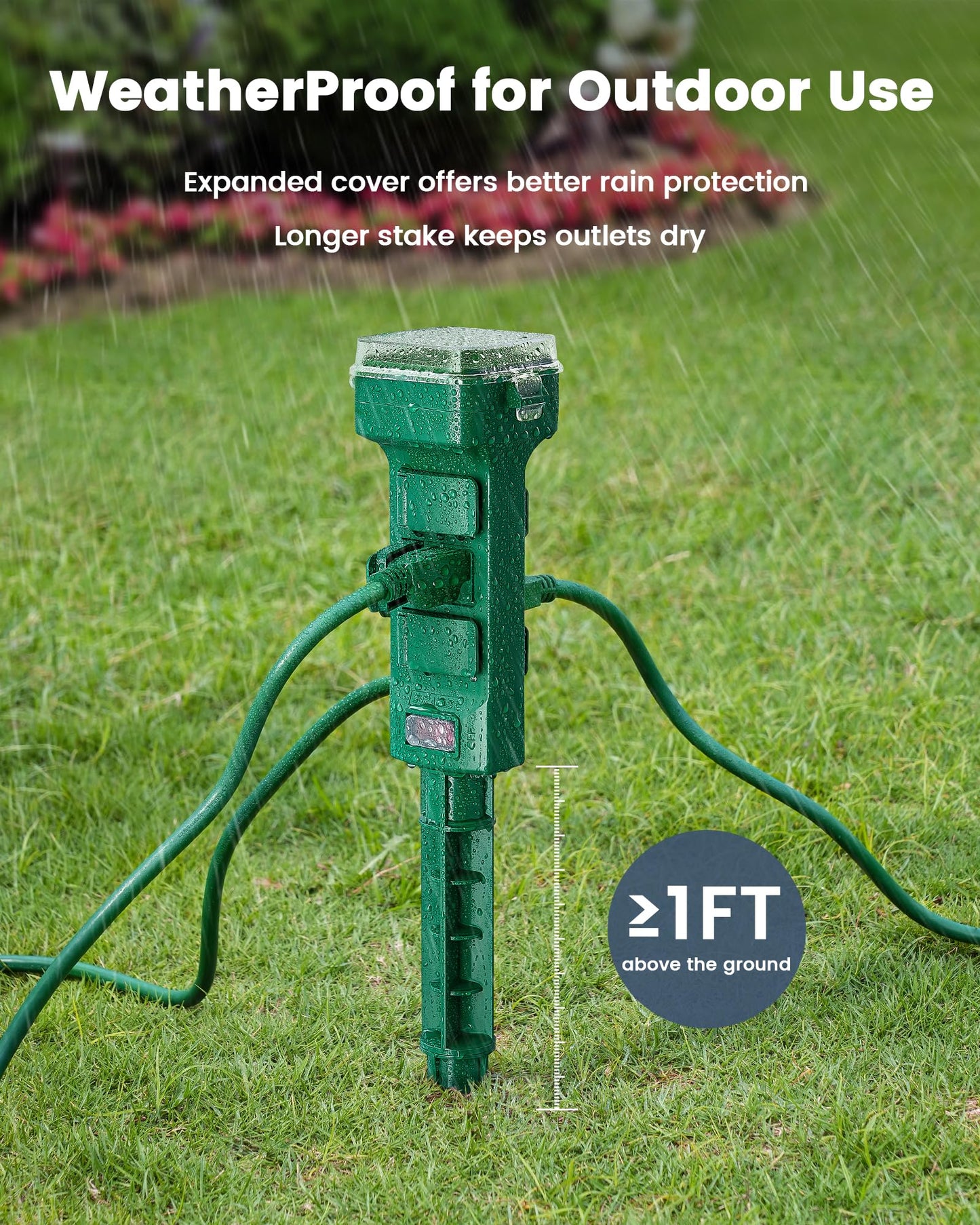 SURAIELEC Outdoor Power Stake Timer Waterproof, 100FT Wireless Remote Control, Dusk to Dawn Timer, 6 Grounded Plug Outlets, Power Strip for Christmas Lights, Garden, Patio, Outdoor Lights, 6FT
