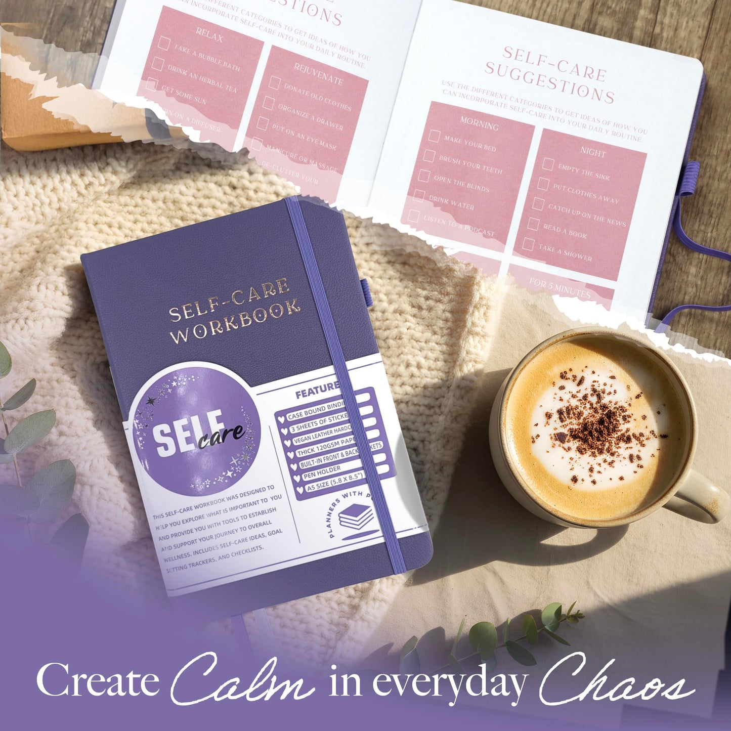 Planners with Purpose Self-Care Planner - Daily Wellness Journal with Guided Prompts, Gratitude, and Reflection - Mental Health Journal for Mindfulness, Positivity & Goal Setting Notebook for Women & Men A5 (Purple)