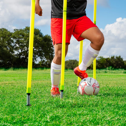 Champion Sports Outdoor Sports Agility Pole Set, 4 Rubber Bases with 12 PVC Poles, 66 Inches, Yellow