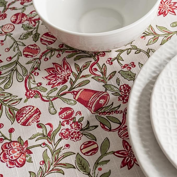 Maison d' Hermine Table Cloth Rectangle Table 100% Cotton 54 x 72 Inches Fall Tablecloth Reusable Everyday Use for Thanksgiving Christmas Decorations Dining Farmhouse Party (Reveillon Au Jardin)
