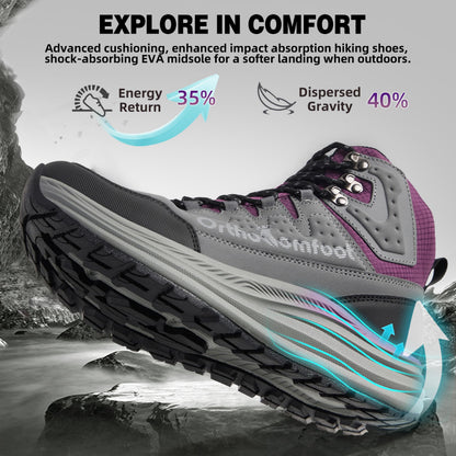 Women's Orthopedic Non Slip Mid Trekking Hiking Boot: Plantar Fasciitis Orthotic Arch Support Bunions Recovery Fashion Sneakers, Comfortable Stylish Office Working Standing Walking Shoes Grey Size 8.5