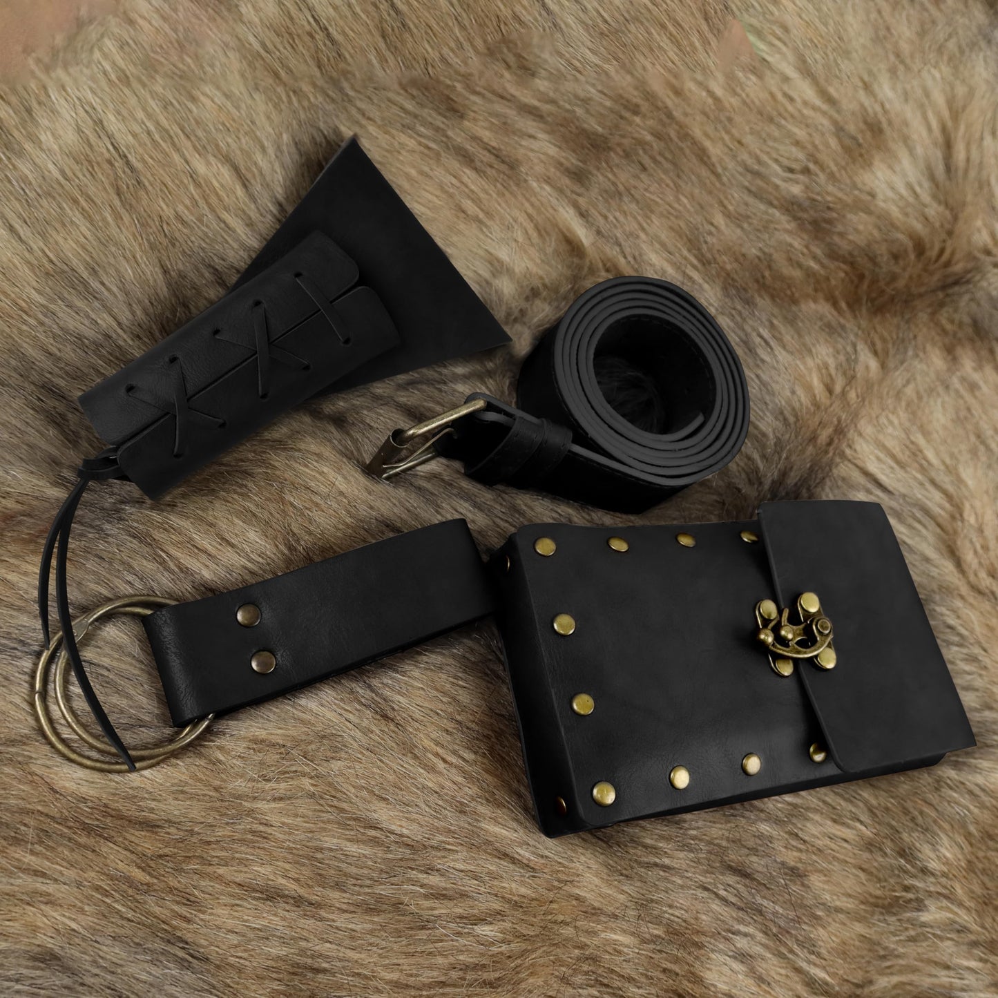 Renaissance Belt Pouch Waist Bag Pouch Skirt Hike Medieval Bag Ren Faire Costume Accessories for Cosplay Halloween (Black)