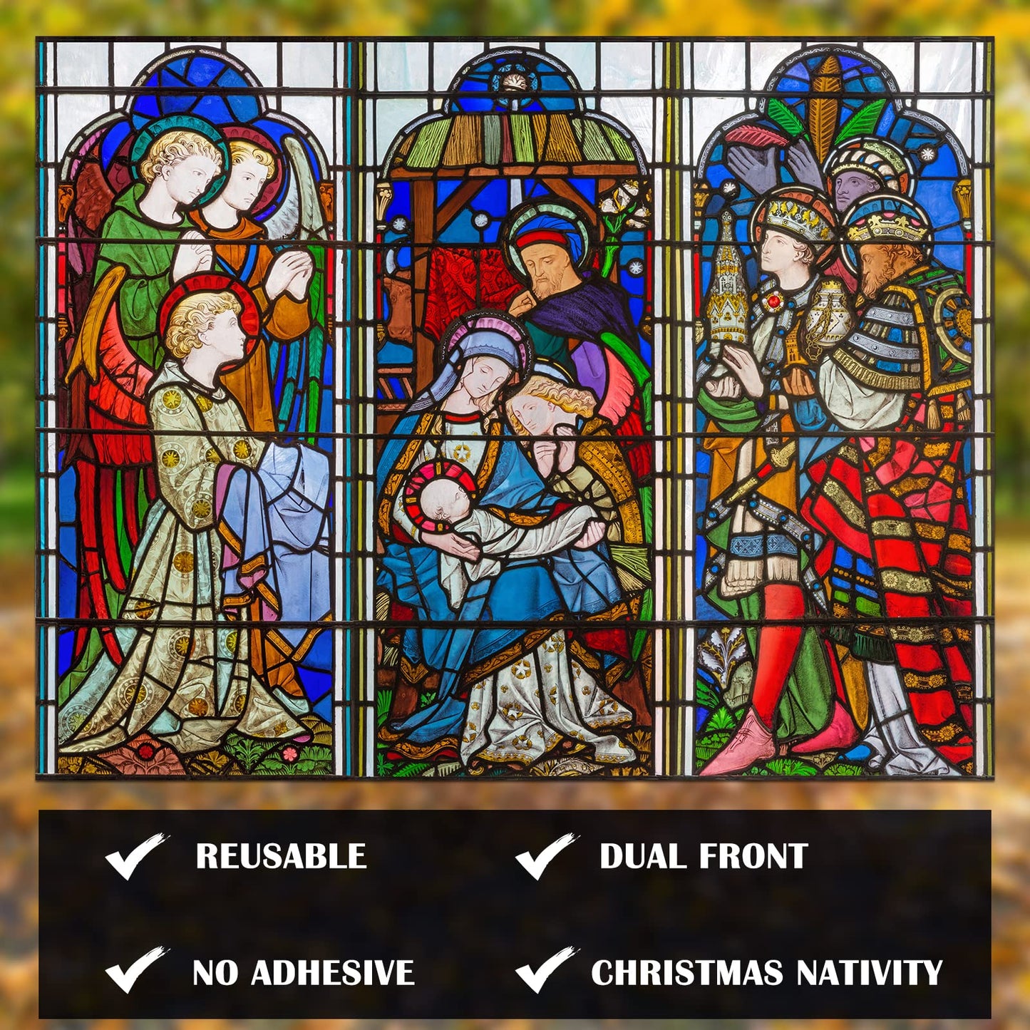 Spiareal Christmas Window Clings Nativity Decorations Reusable Non Adhesive Sticker Vinyl Religious Holiday and Door Decor Decals for Home Xmas (46.06 x 59.06 Inch)