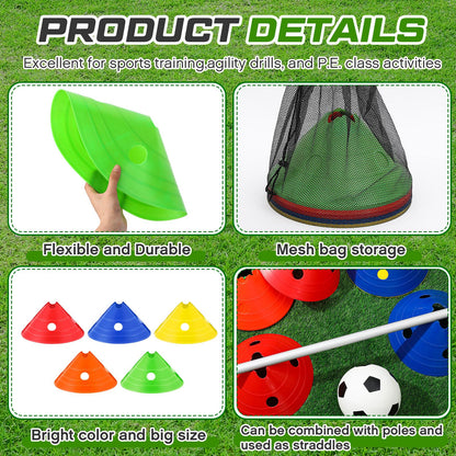 ShinyRelief Jumbo Disc Cones Jumbo Soccer Cones with Mesh Bag Giant Large Agility for Soccer Training Adult Sports(Multicolor,20 Pieces)