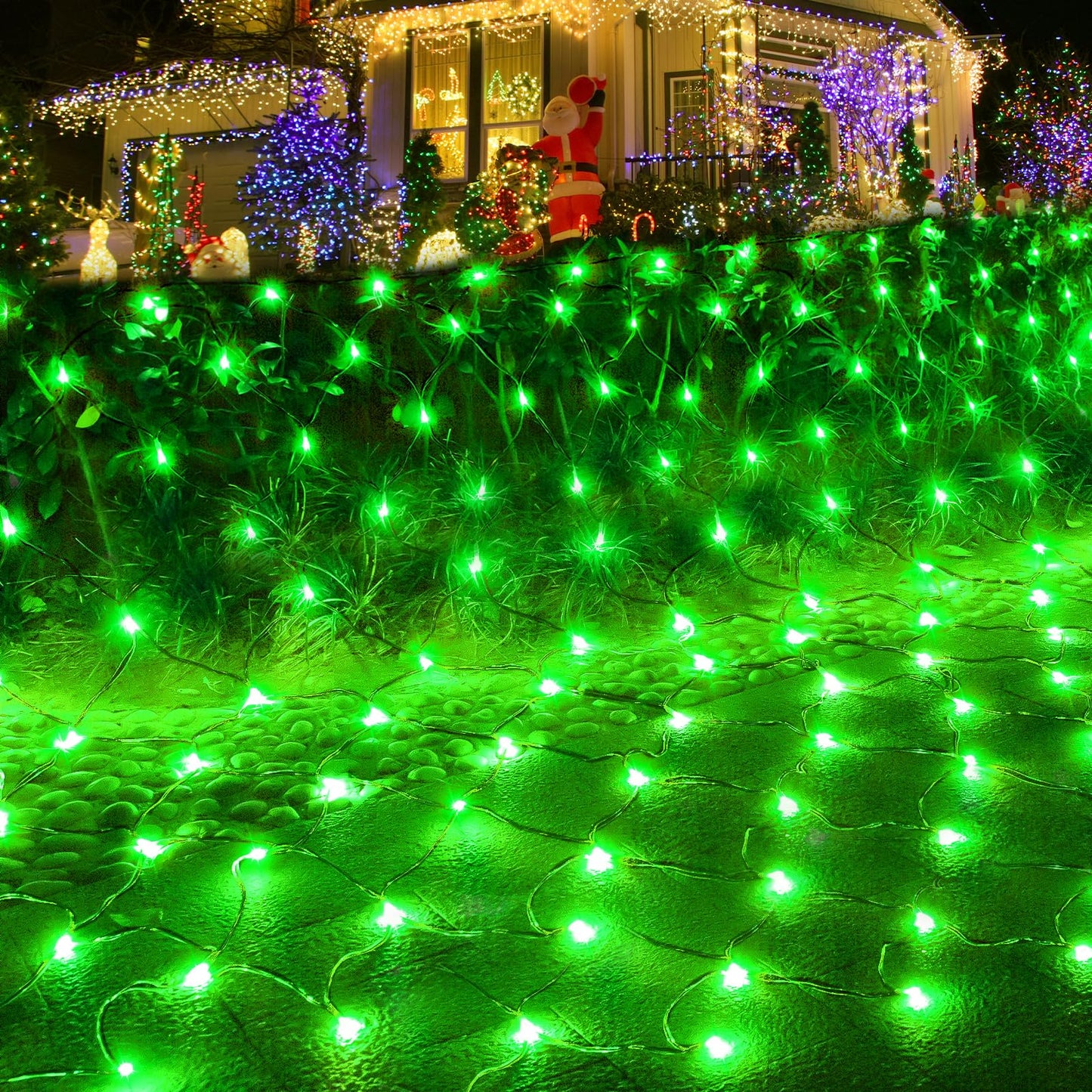 Pooqla 14.8x4.9 ft Net Lights, 300 LED Outdoor Green Halloween Lights with 8 Lighting Modes, Connectable Waterproof Mesh String Fairy Light for Bushes Tree Garden Christmas Decor