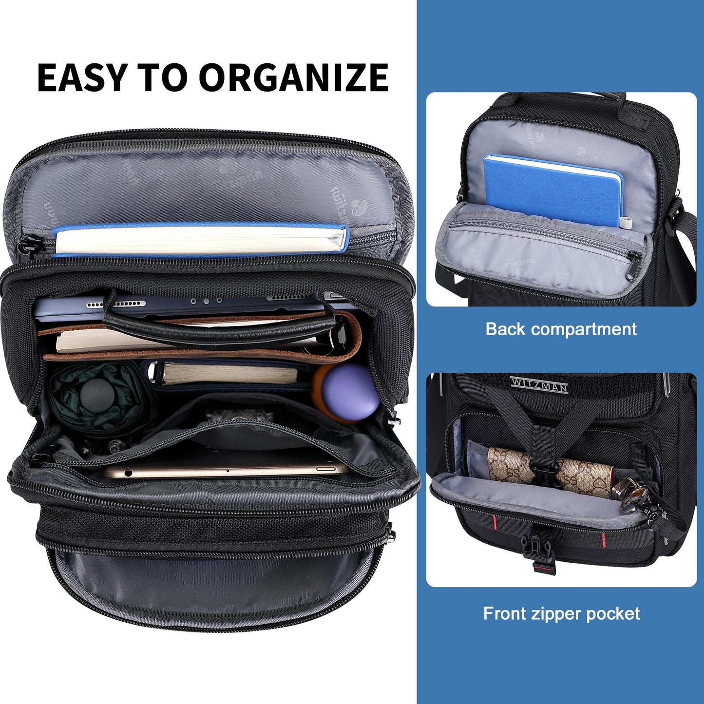 WITZMAN Crossbody Bag for Men Travel Small Shoulder Bags Lightweight Man Purse Messenger Bag for Casual Daliy Work Traveling（B707 Black）