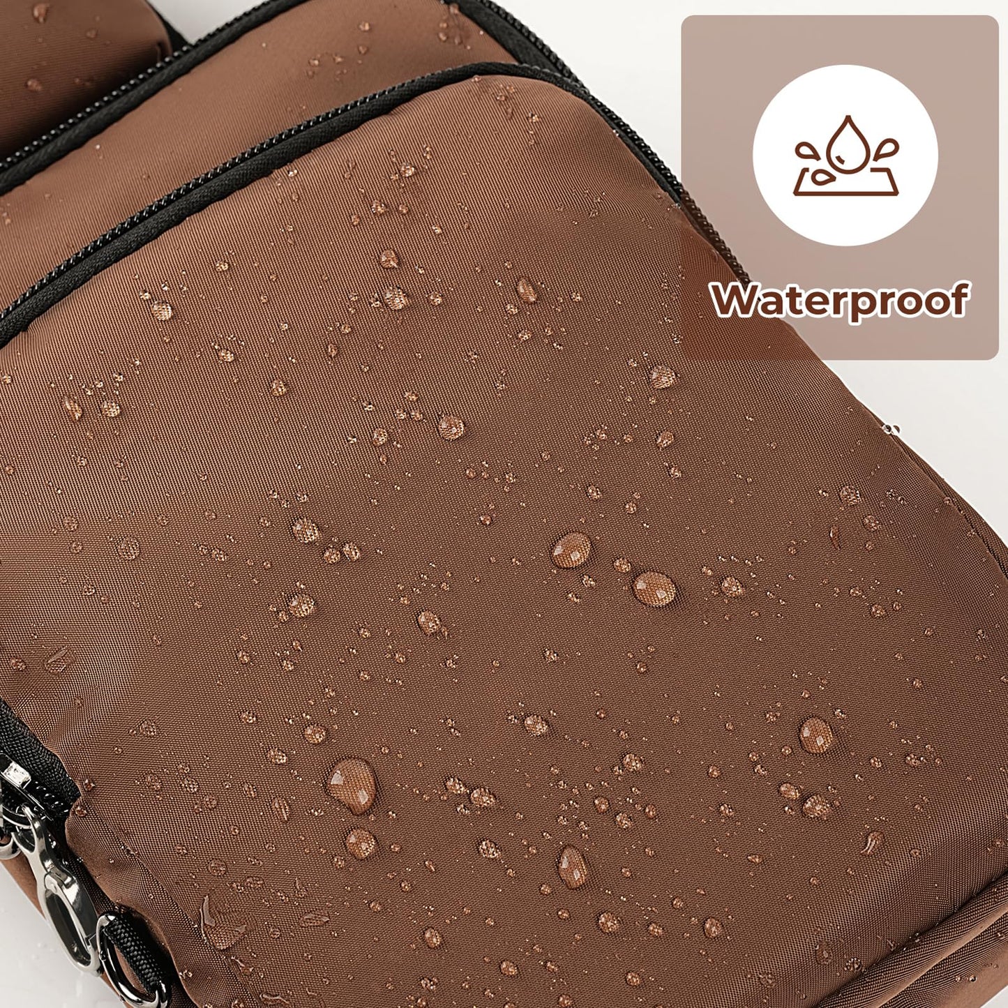BROADREAM Sling Bag, Crossbody Bag with Anti-Theft Lock Zipper, RFID Blocking & Water Resistant for Travel Work Sport (Brown)