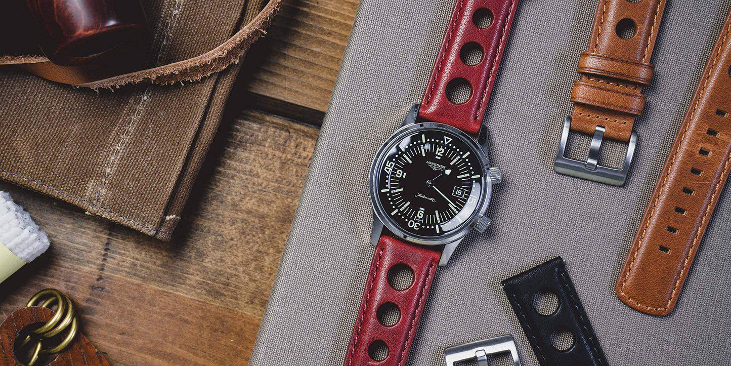 BARTON WATCH BANDS, 22mm Red - Rally Horween Leather Watch Bands - Integrated quick release spring bars- 316L stainless steel- Choose Strap Color & Width